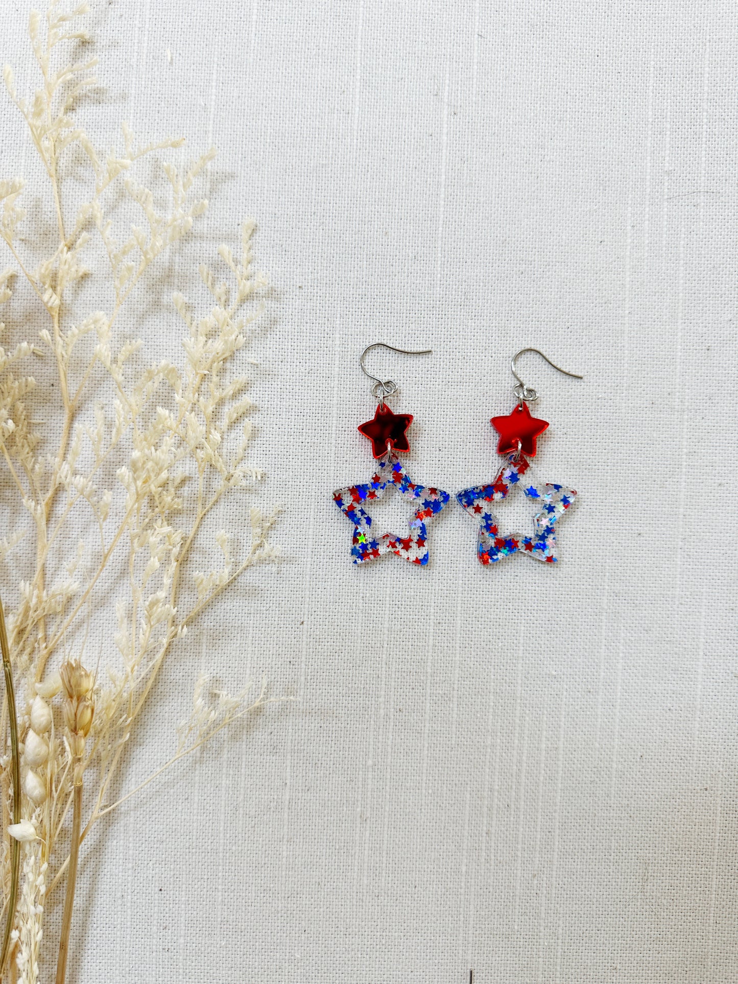 Patriotic 2 Star Acrylic Dangles