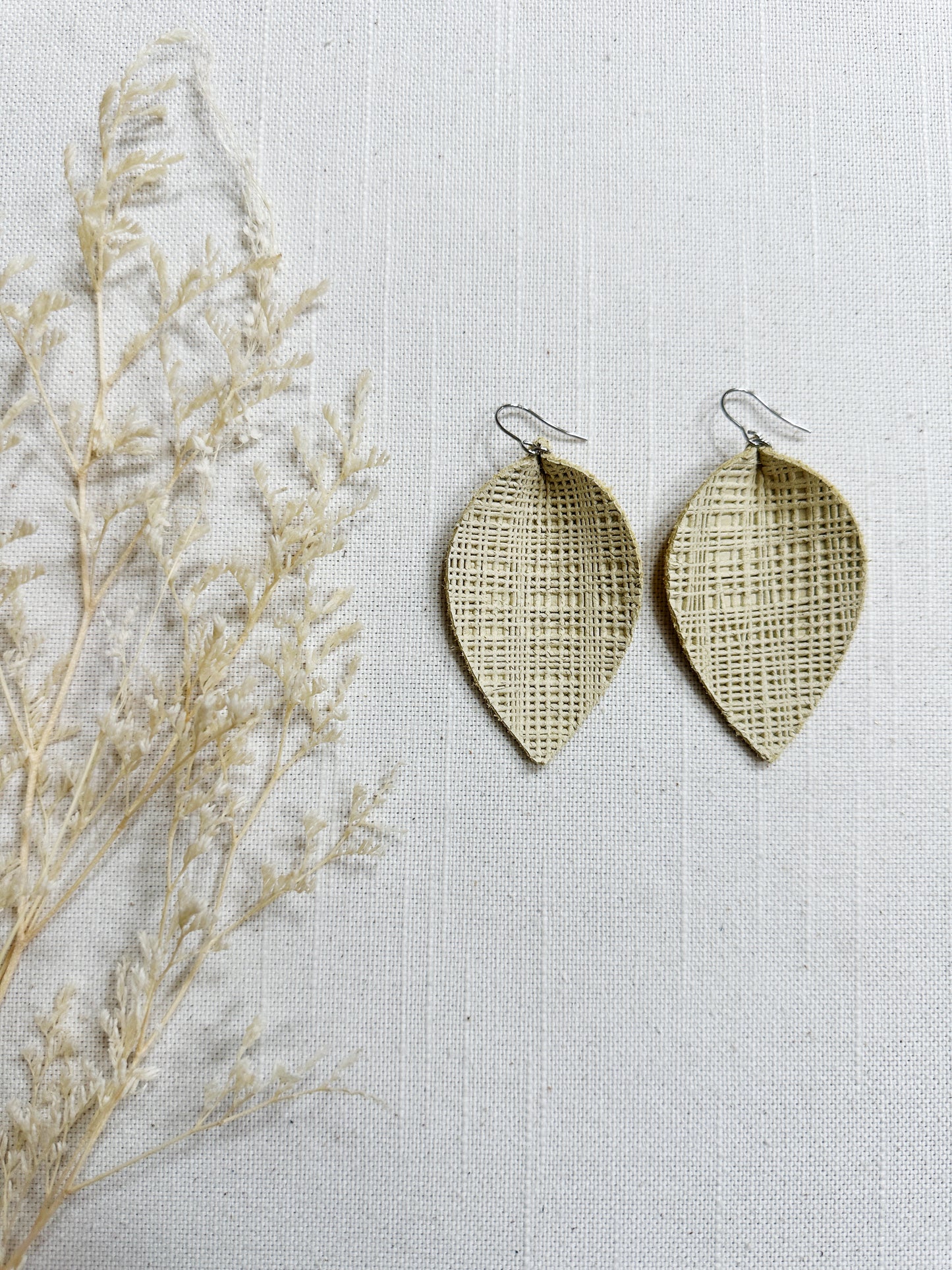 Linen Leather Leaf Earring