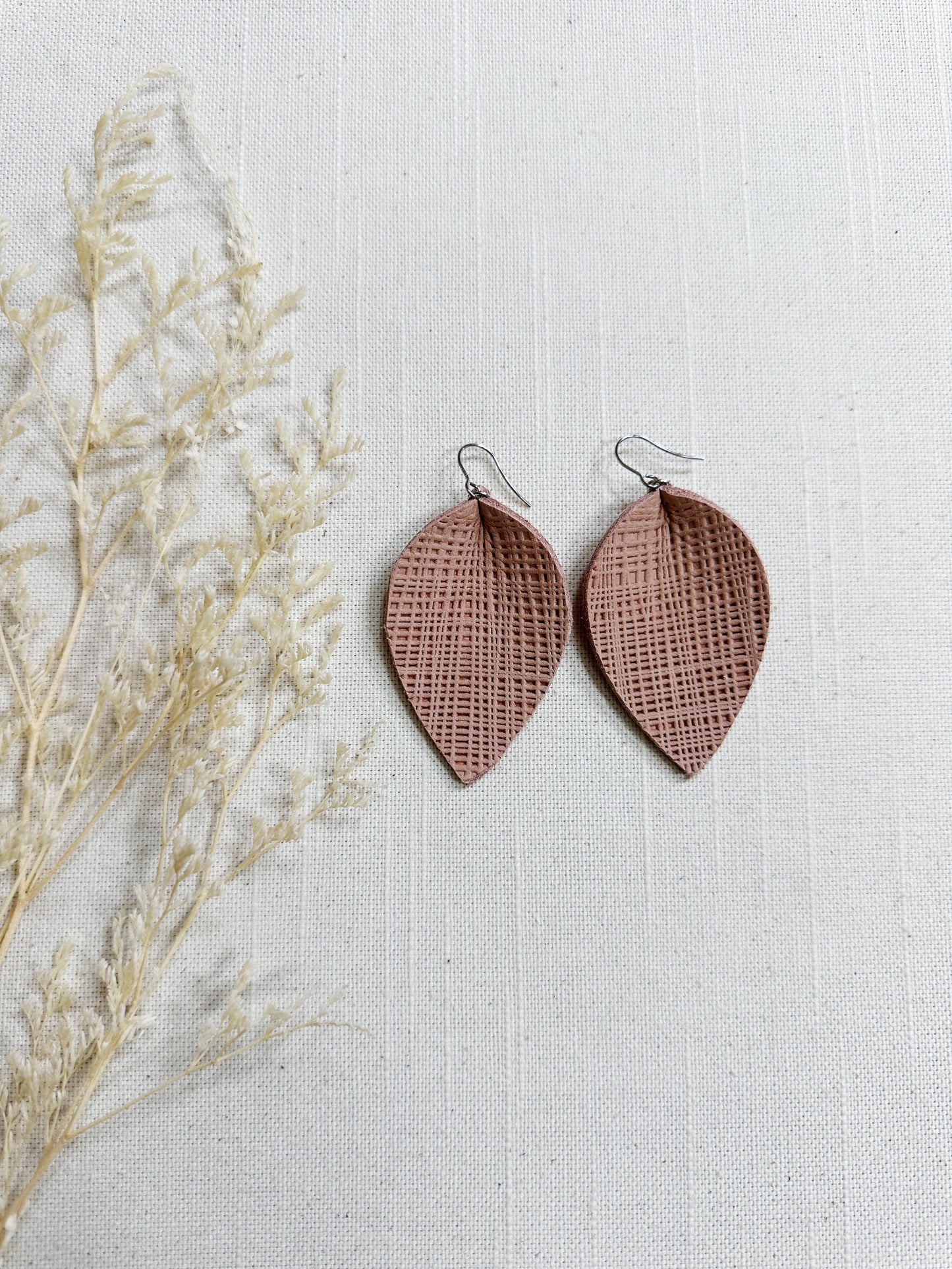 Linen Leather Leaf Earring