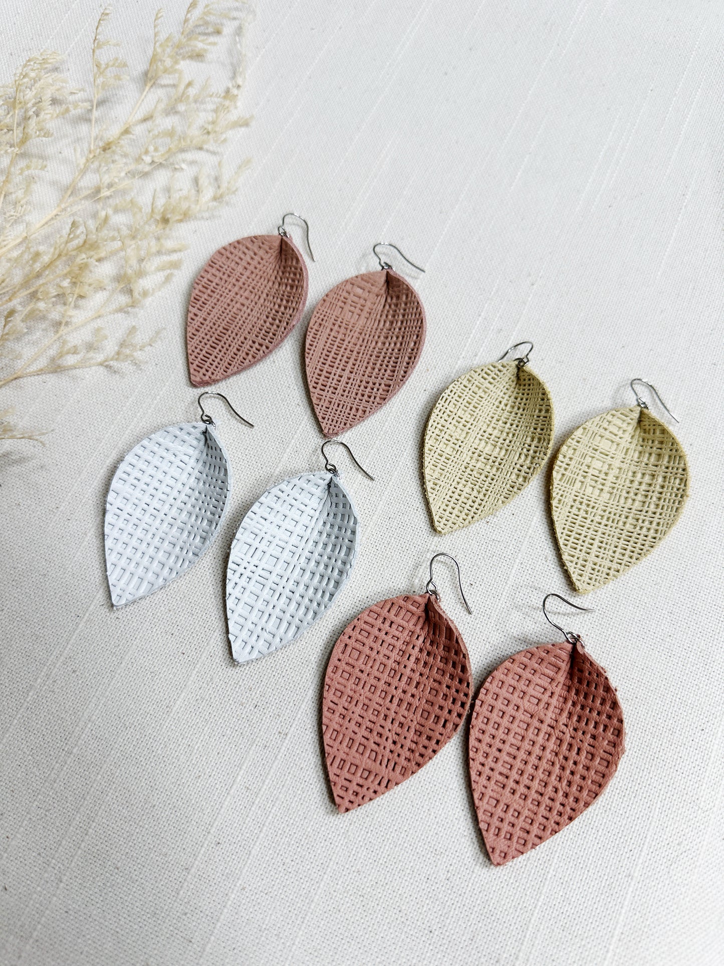 Linen Leather Leaf Earring