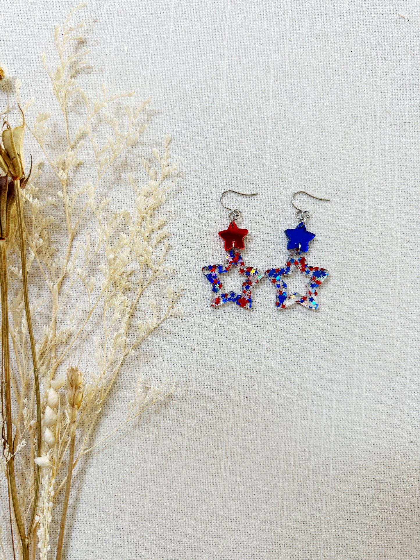 Patriotic 2 Star Acrylic Dangles