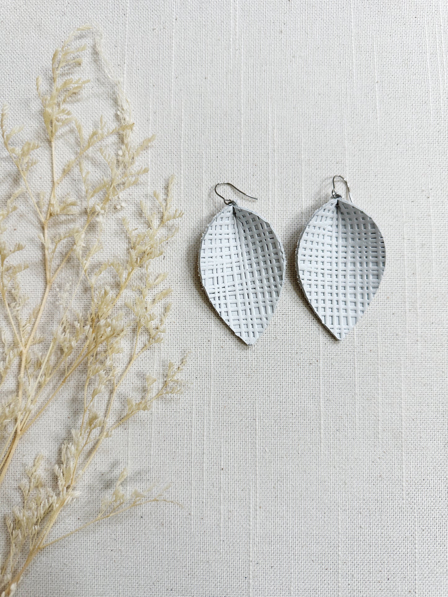 Linen Leather Leaf Earring