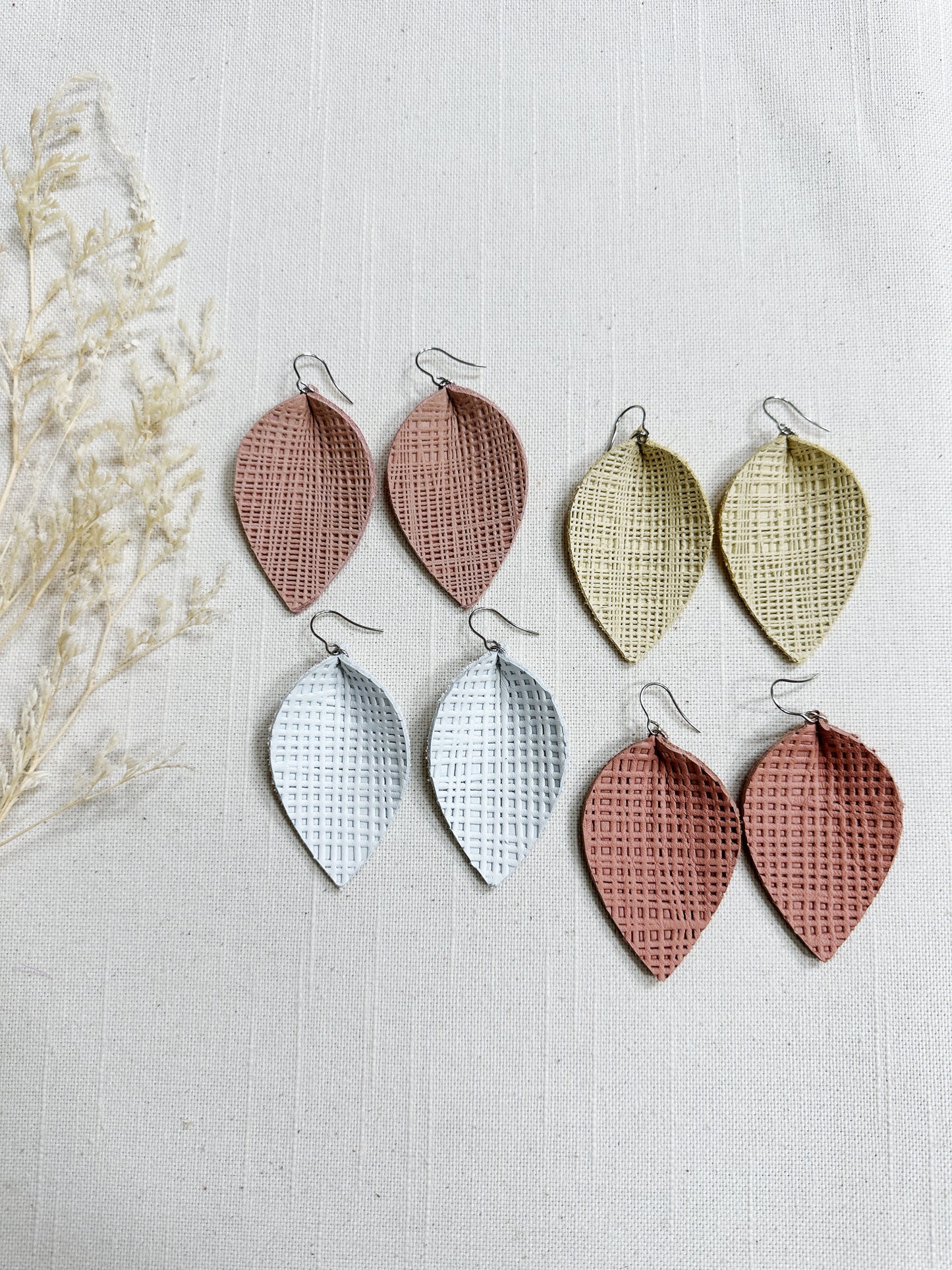 Linen Leather Leaf Earring
