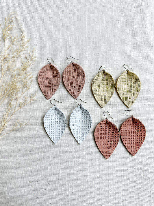 Linen Leather Leaf Earring