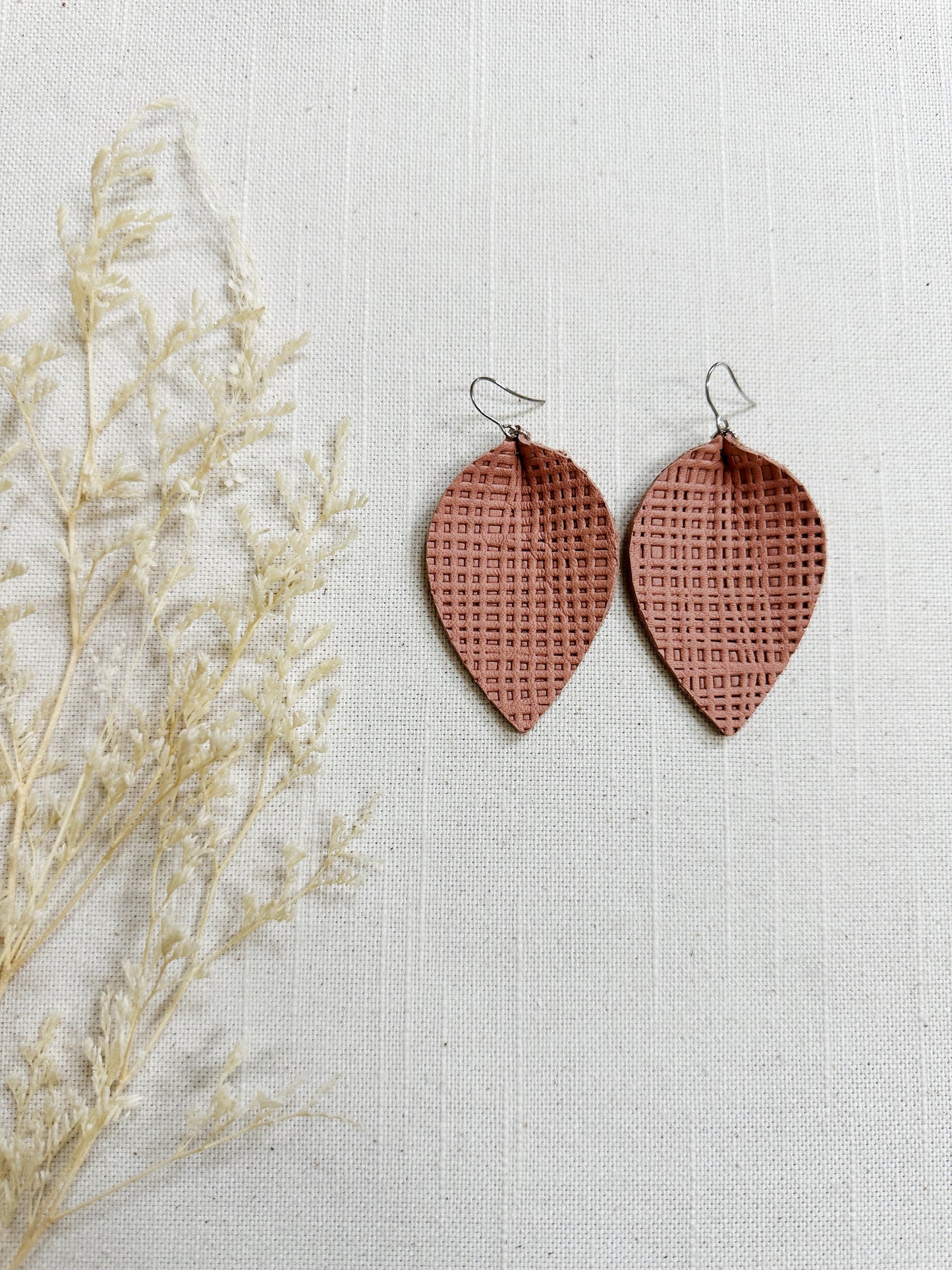 Linen Leather Leaf Earring