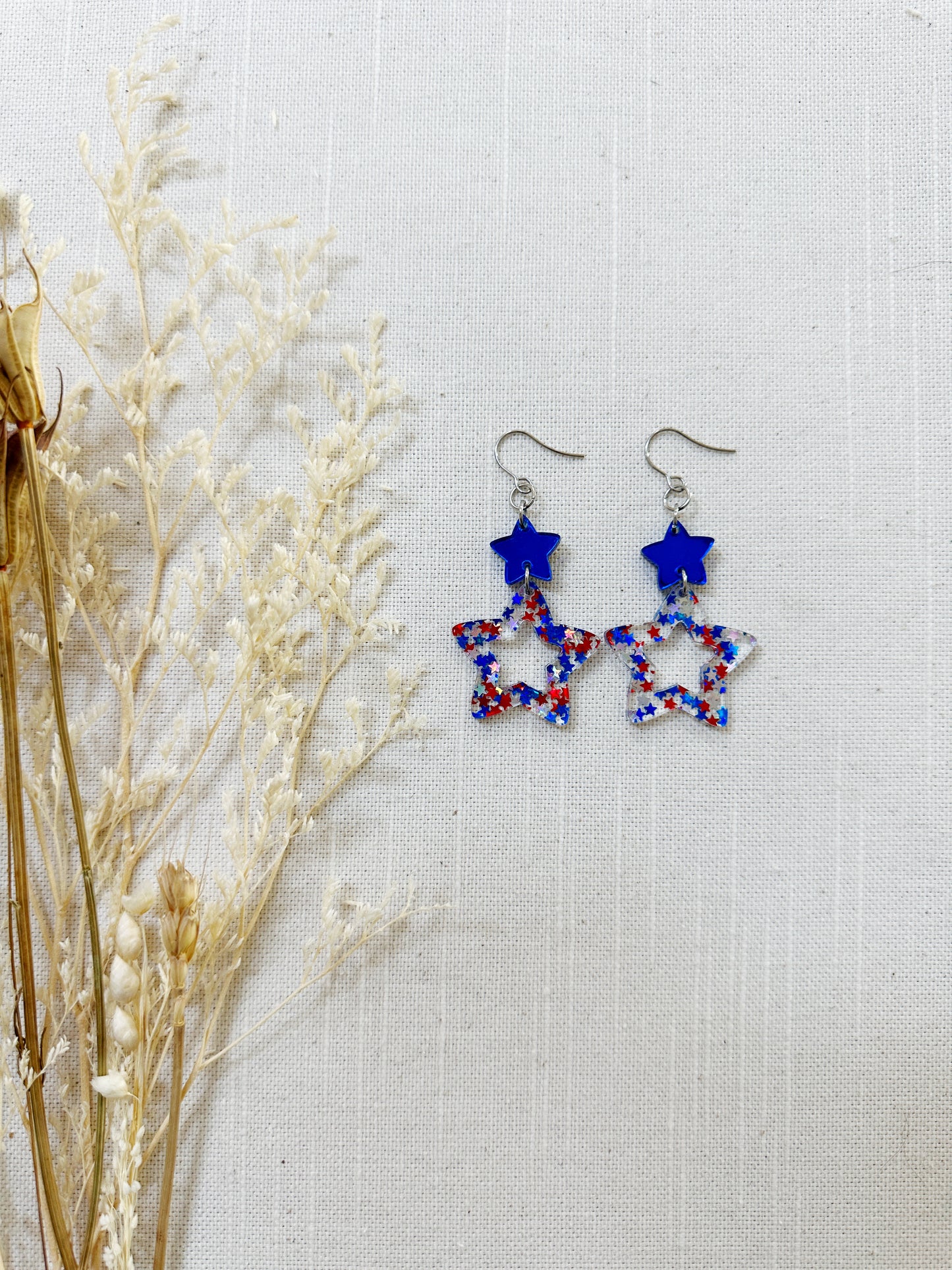 Patriotic 2 Star Acrylic Dangles
