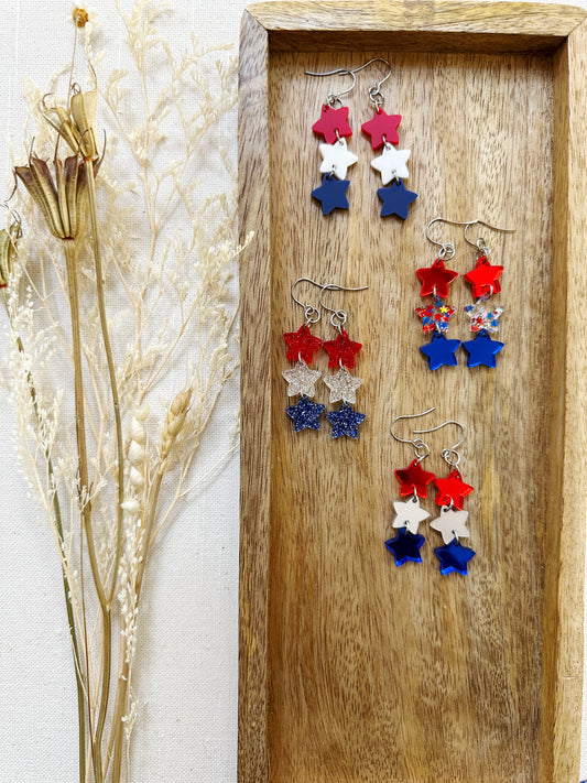 Patriotic 3 Star Acrylic Dangles