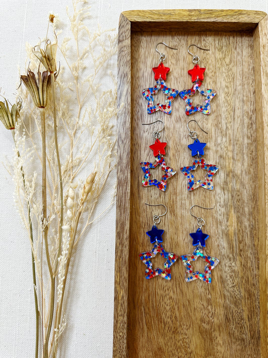 Patriotic 2 Star Acrylic Dangles